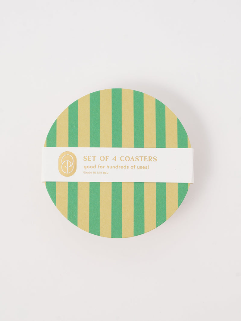 Verde Green and Lime Striped Coaster, Set of 4