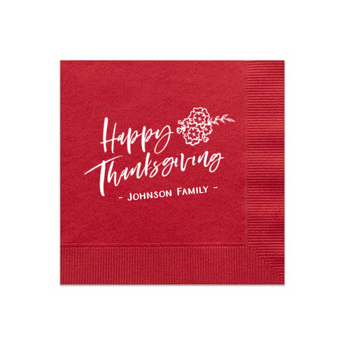 Happy Thanksgiving Napkins, White Foil