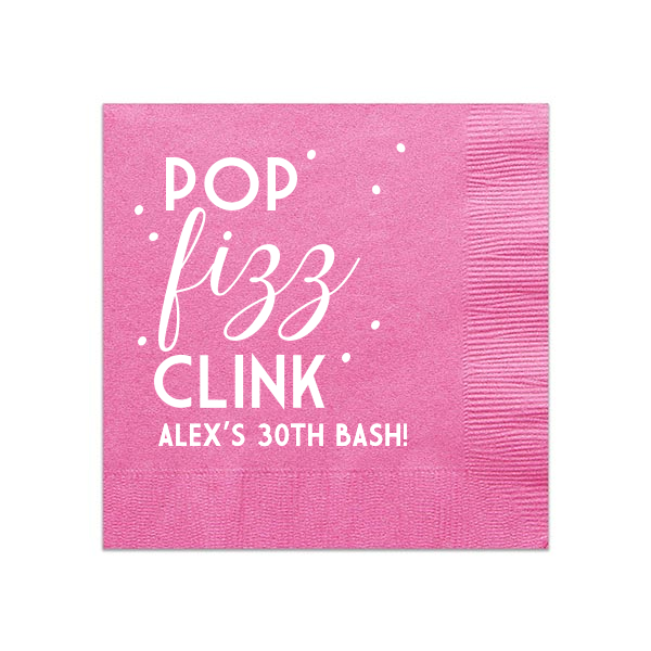 Pop Fizz Clink Personalized Cocktail  Napkin, White Foil
