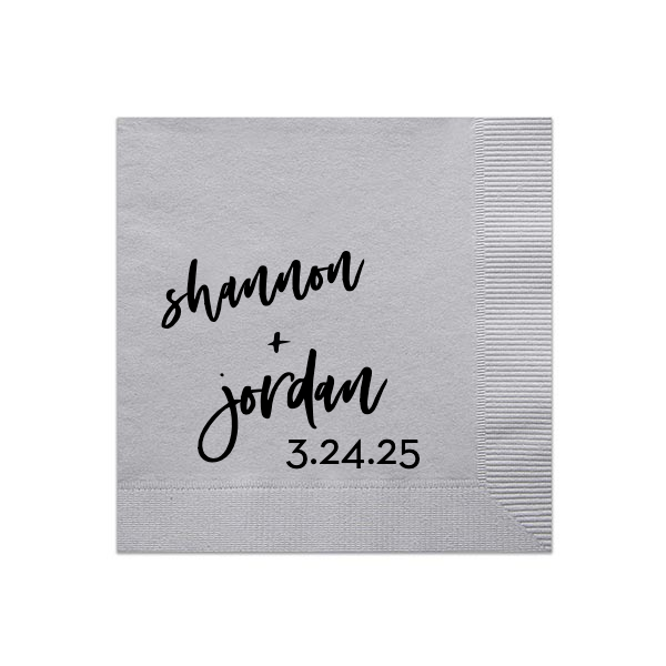 Script Names And Date Napkin, Black Foil