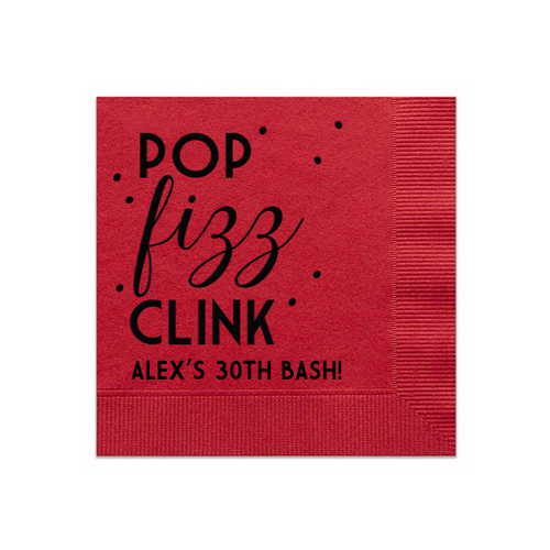 Pop Fizz Clink Custom Cocktail  Napkin, Black Foil