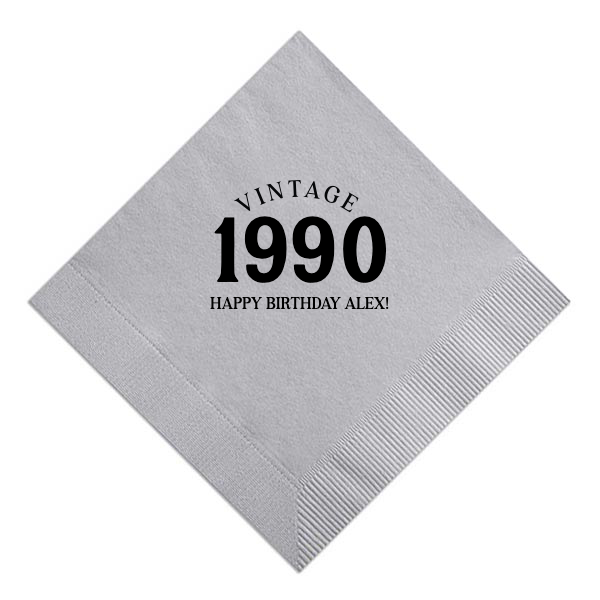 Vintage Bold Year Birthday Napkin, Black Foil