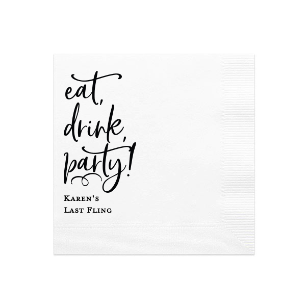 Eat, Drink, Party Cocktail Napkin, Black Foil