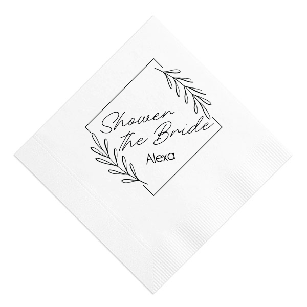 Floral Border Custom Napkin, Black Foil