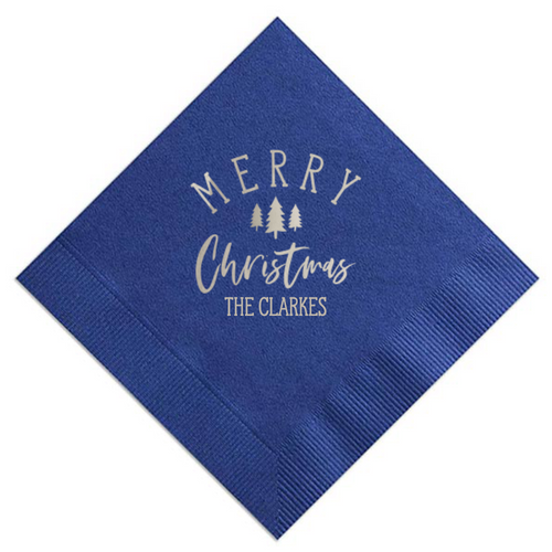 Merry Christmas Napkins, Silver Foil