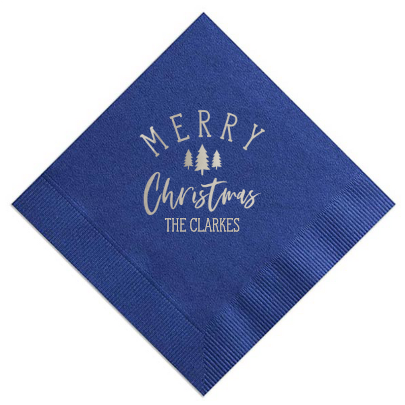 Merry Christmas Napkins, Silver Foil