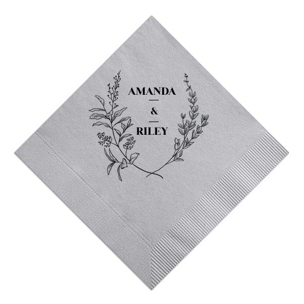 Floral Names Custom Cocktail Napkin, Black Foil