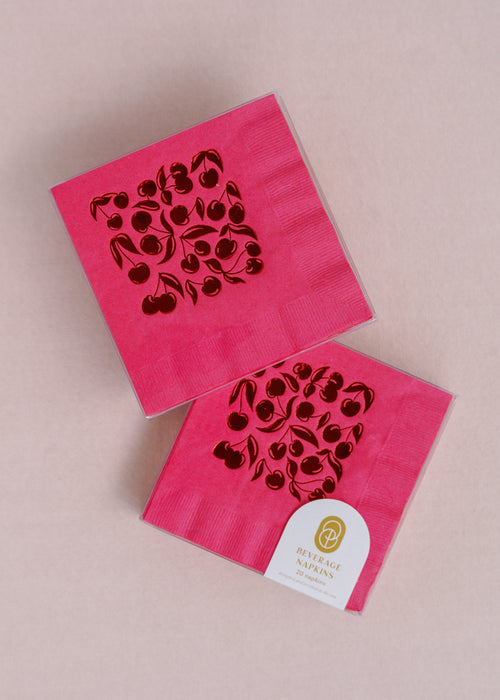 Cherry Picked Hot Pink Cocktail Paper Beverage Napkins, Set of 20