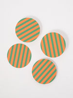 Amore Green and Orange Striped Coaster, Set of 4