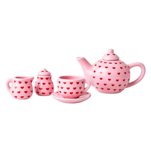 Little Kids Porcelain Tea Set with Heart Print