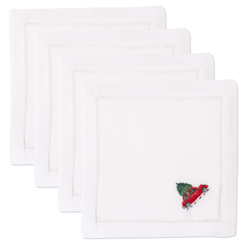 Christmas Tree Car Cocktail Napkins, Set of 4