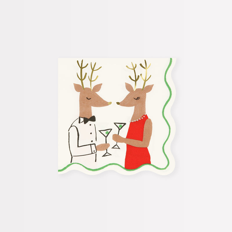 Mr & Mrs Reindeer Small Napkins, Pack of 16