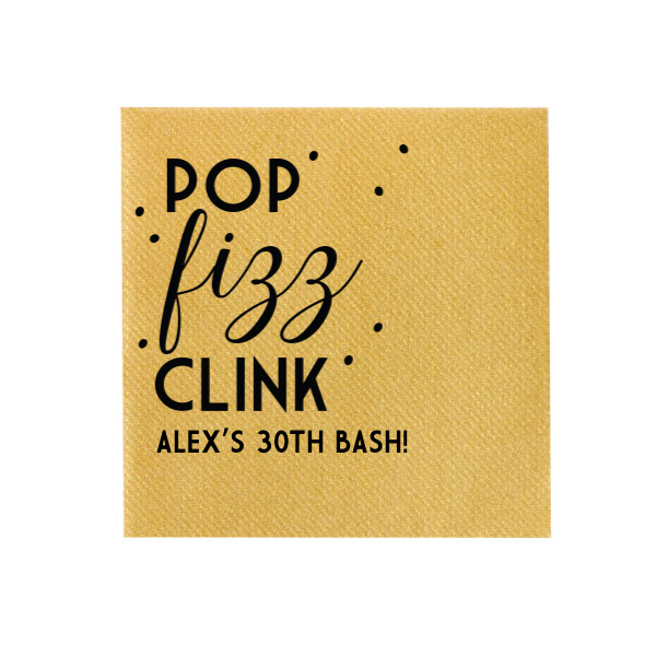 Pop Fizz Clink Custom Cocktail  Napkin, Black Foil