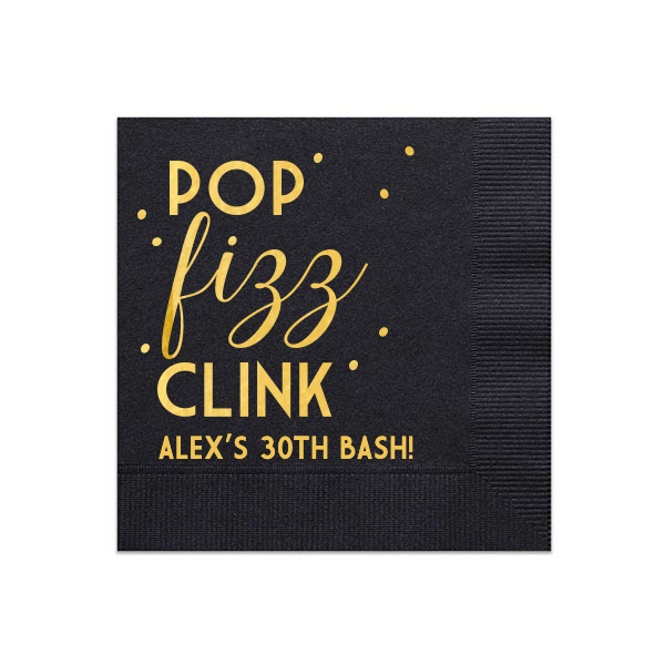 Pop Fizz Clink Personalized Cocktail  Napkin, Gold Foil