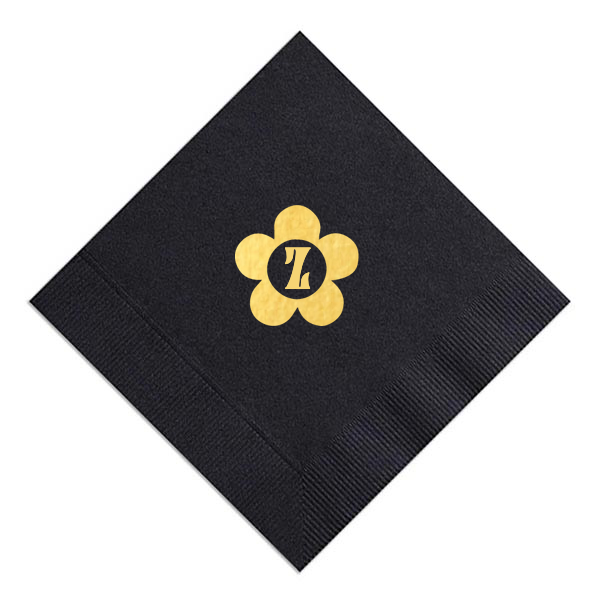 Disco Floral Initial Napkin, Gold Foil