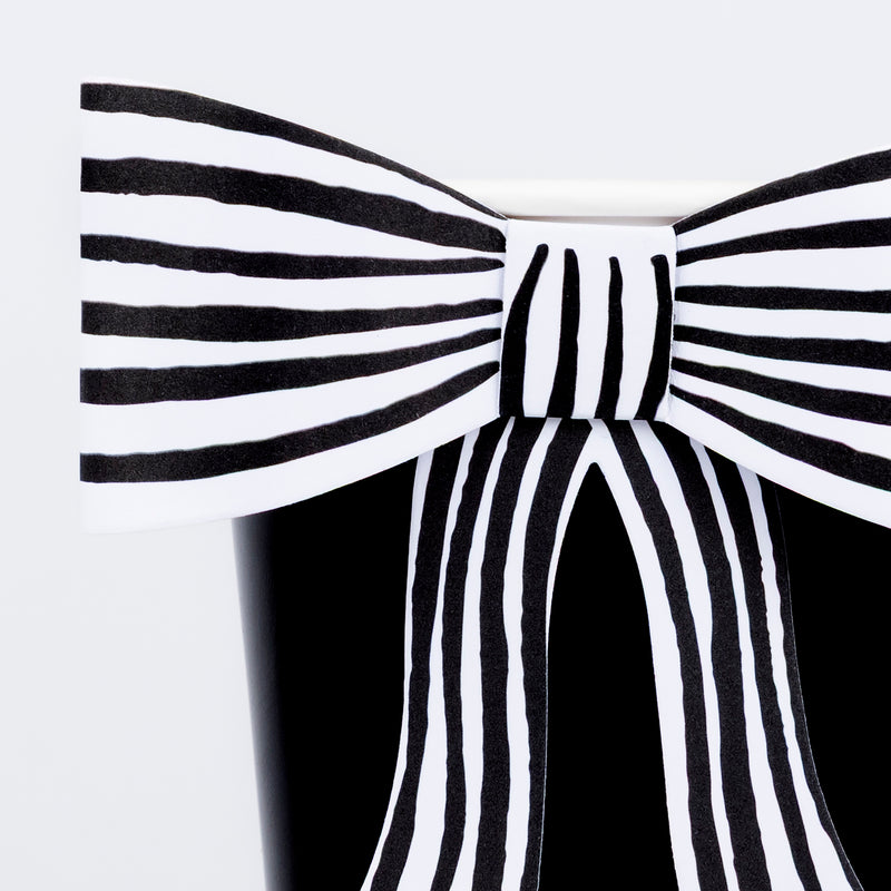 Black & White Stripy Bow Cups, Pack of 8