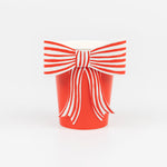 Red & White Stripy Bow Cups, Pack of 8