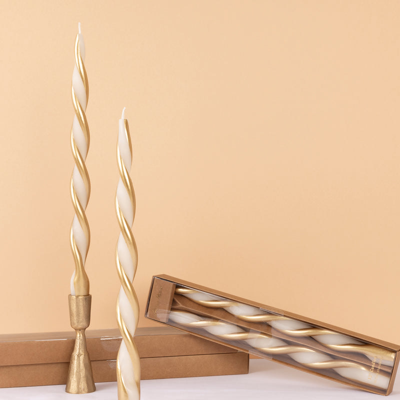 Gold Stripe Twist Candles, Pack of 2