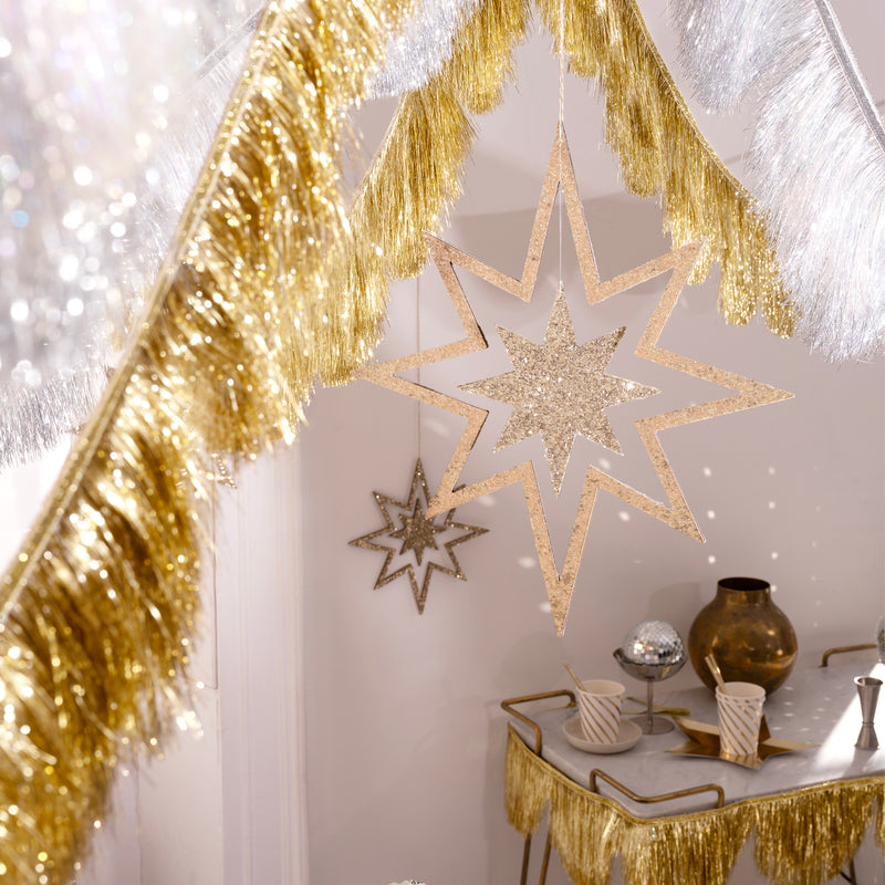 Large Glitter Wooden Star Decorations