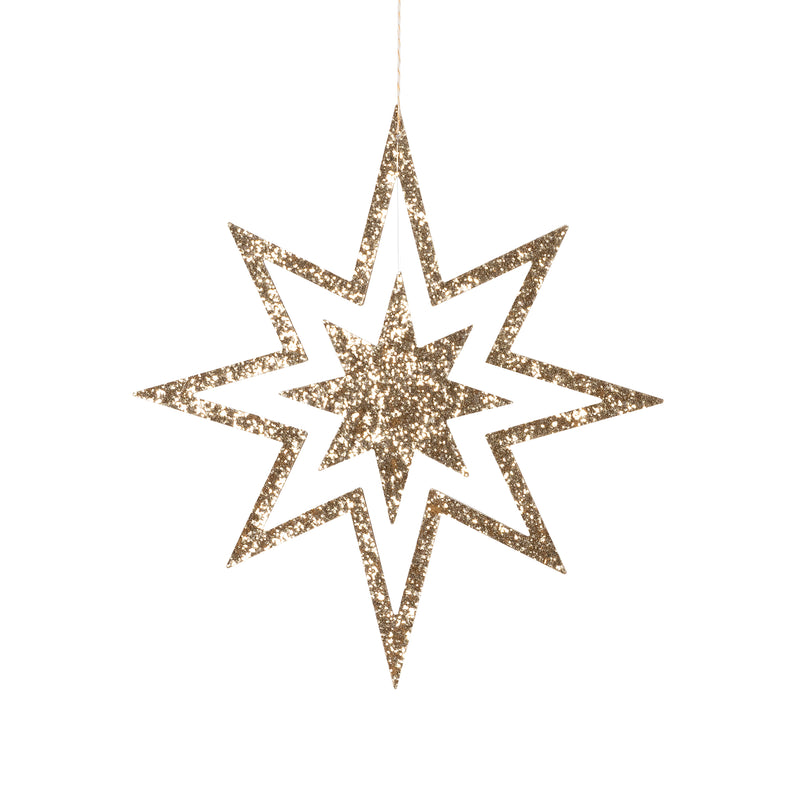 Large Glitter Wooden Star Decorations