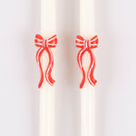 Red Stripy Bow Table Candles, Pack of 2
