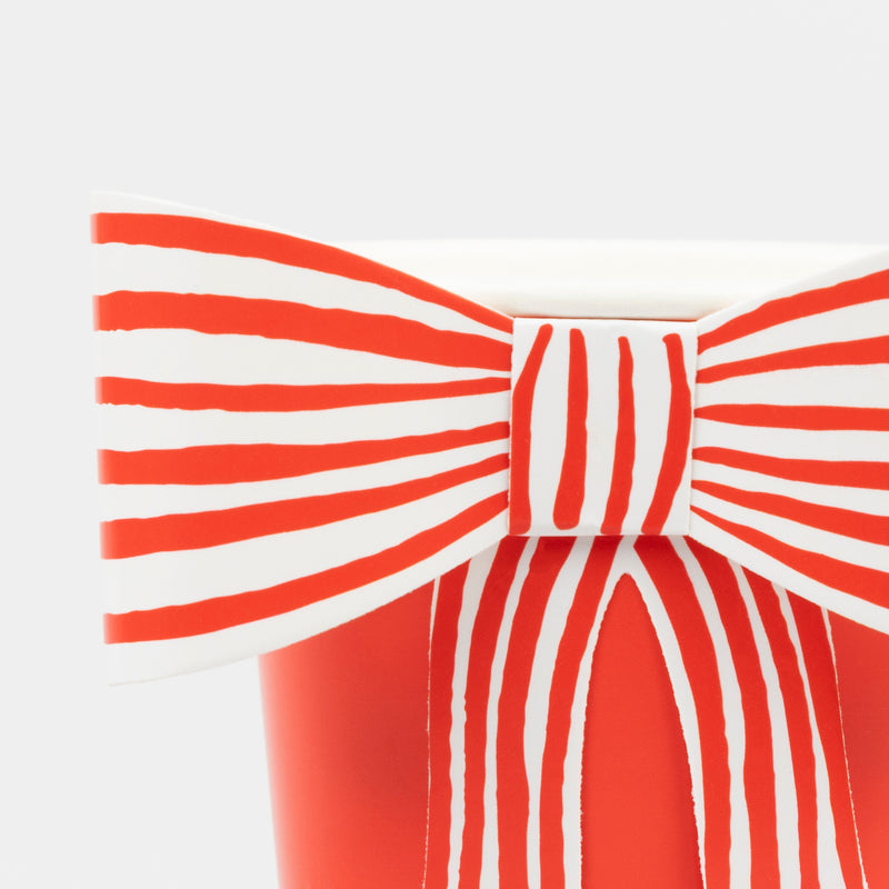 Red & White Stripy Bow Cups, Pack of 8