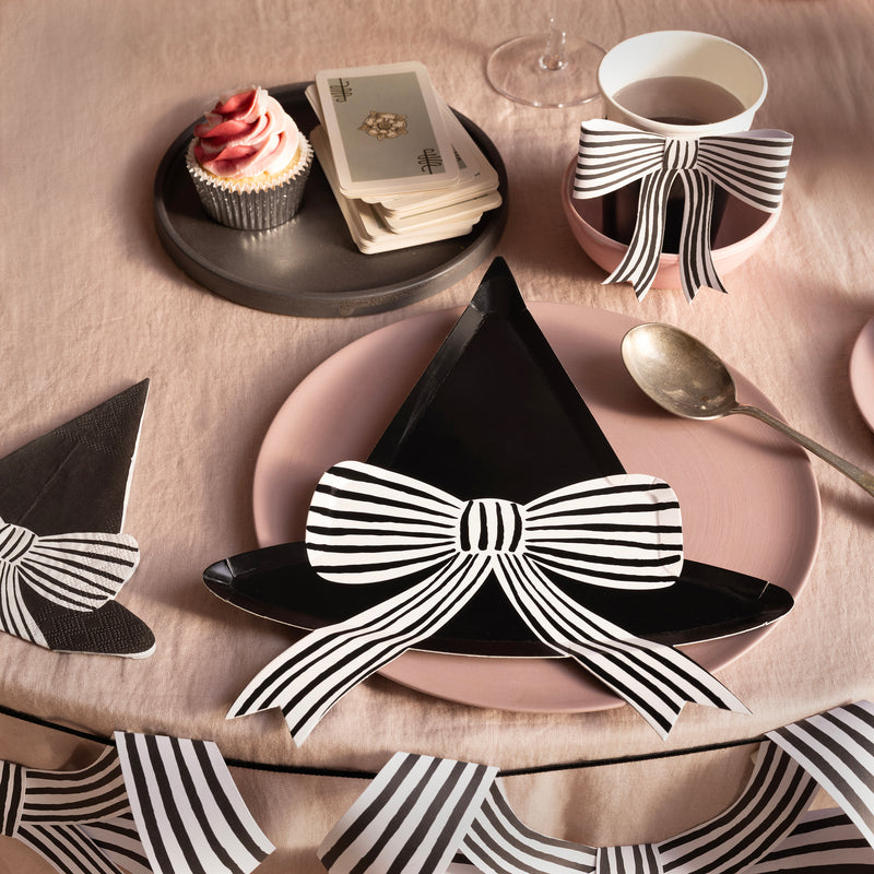 Black & White Stripy Bow Cups, Pack of 8