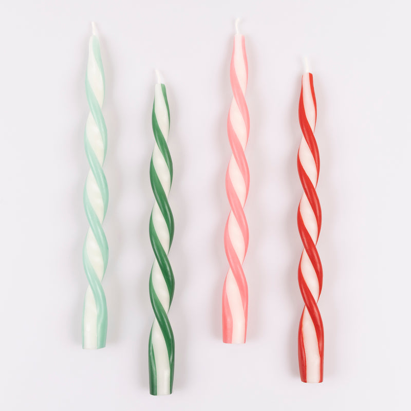 Assorted Stripe Twist Candles, Pack of 4