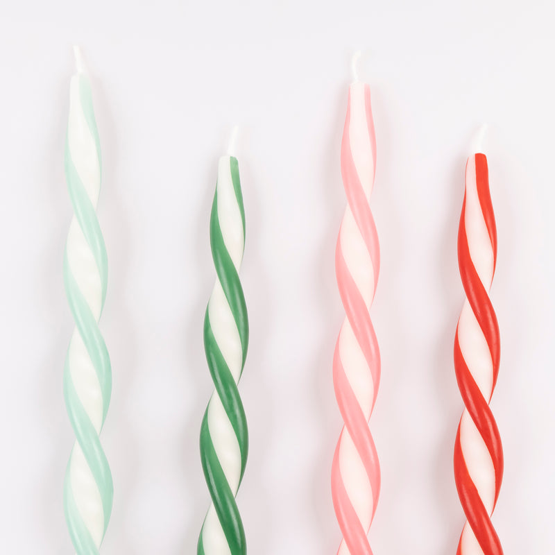 Assorted Stripe Twist Candles, Pack of 4