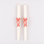 Red Stripy Bow Table Candles, Pack of 2