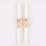 Gold Stripy Bow Table Candles, Pack of 2