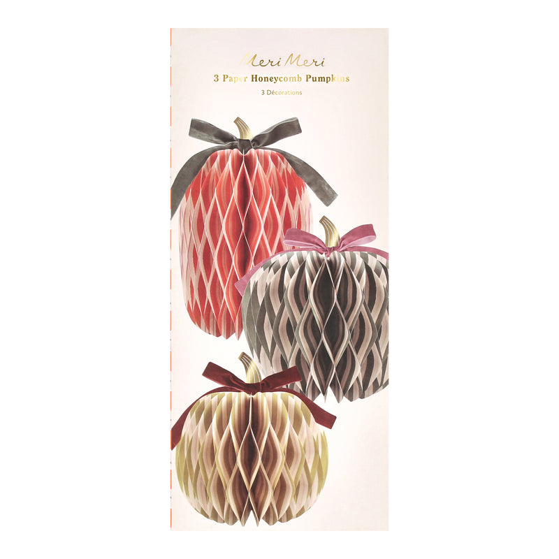 Fall Stripe Paper Honeycomb Pumpkins, Pack of 3