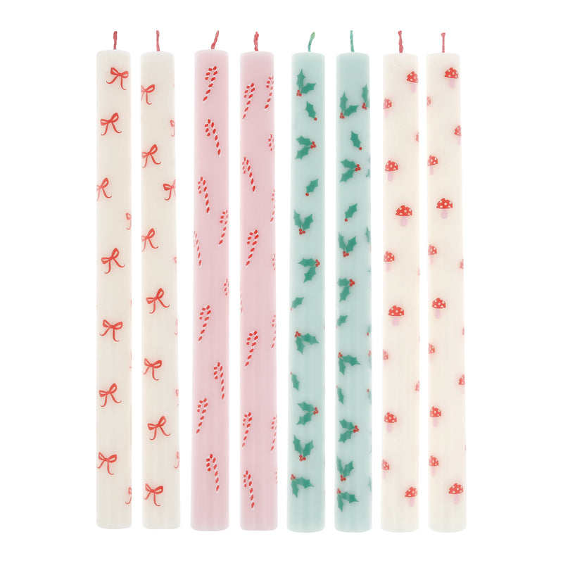 Festive Patterned Table Candles, Pack of 8