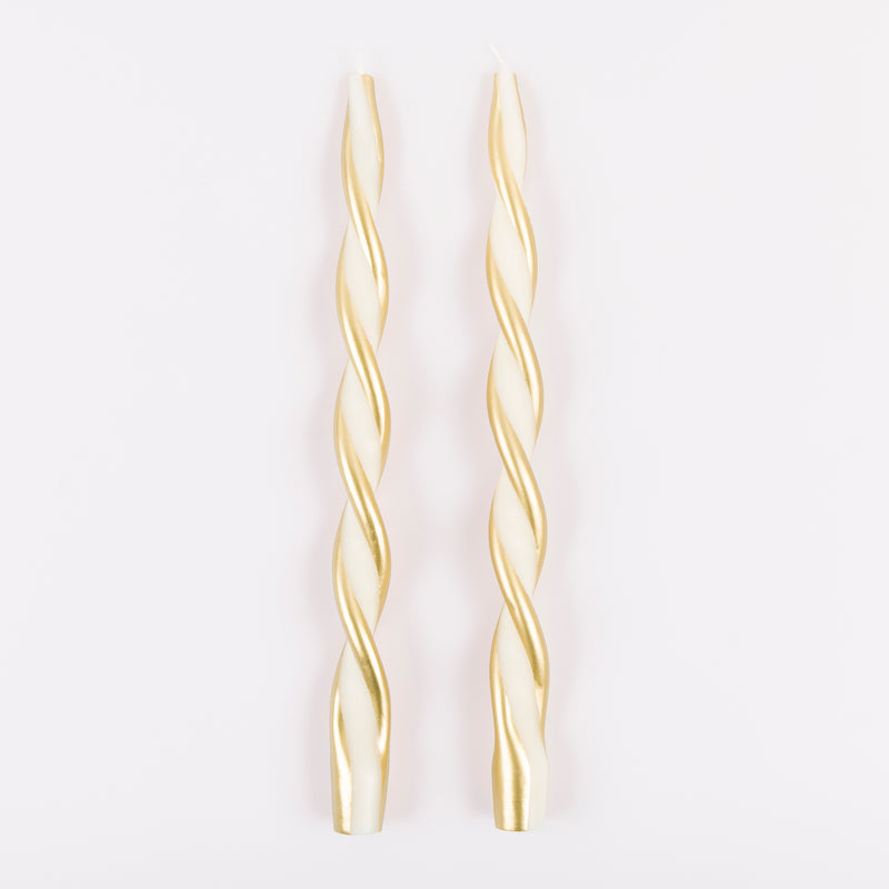 Gold Stripe Twist Candles, Pack of 2