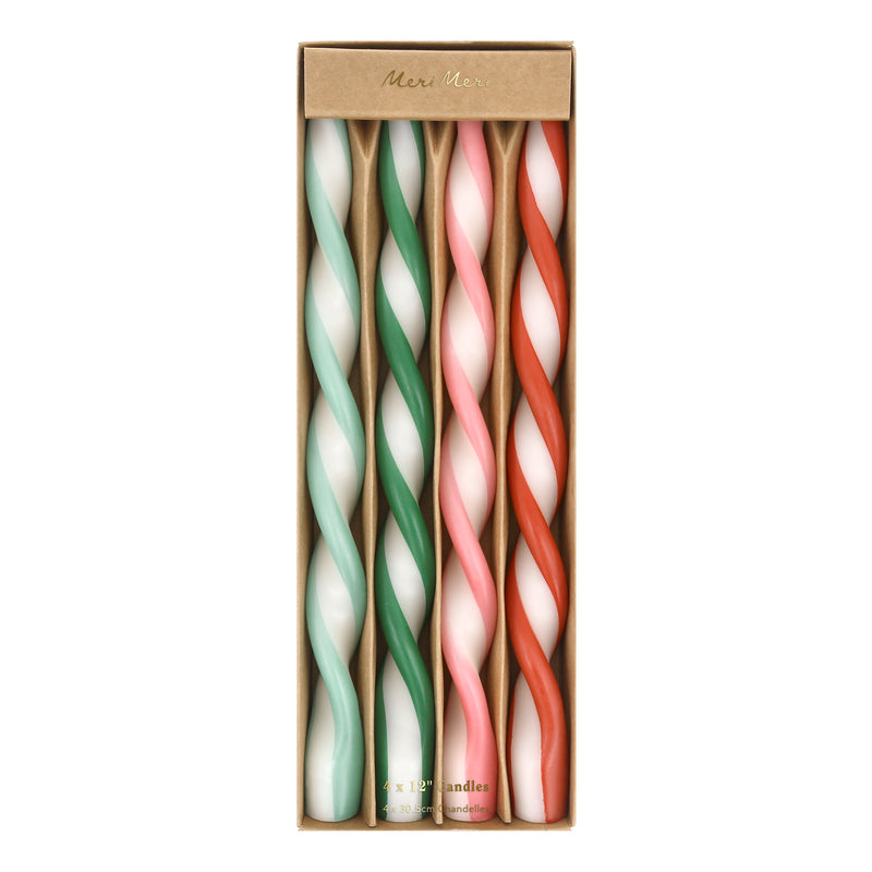 Assorted Stripe Twist Candles, Pack of 4