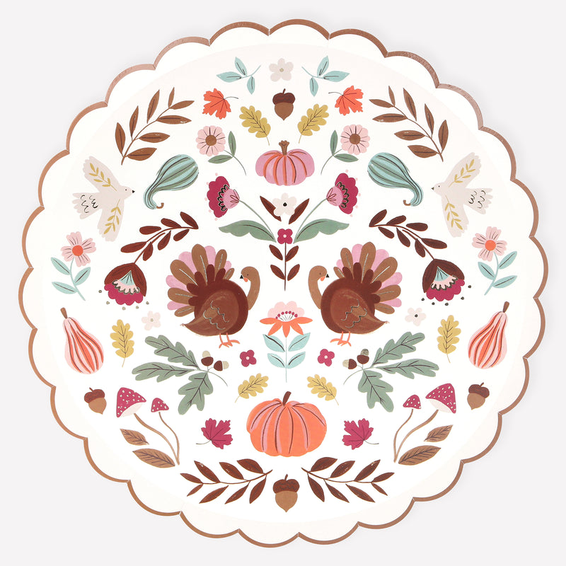 Folk Fall Dinner Plates, Pack of 8