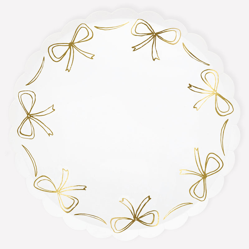 Gold Bow Dinner Plates, Pack of 8
