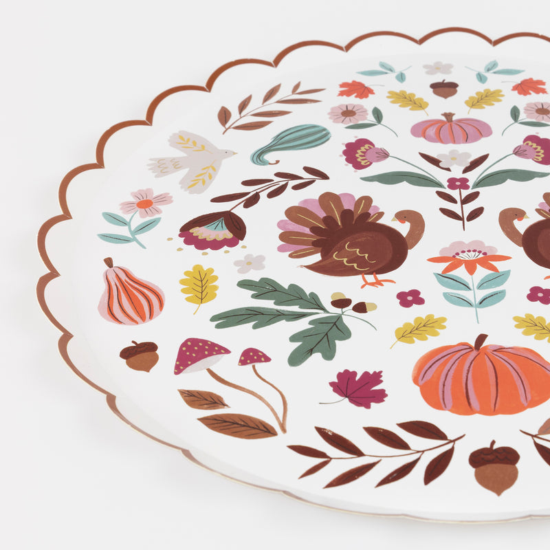 Folk Fall Dinner Plates, Pack of 8