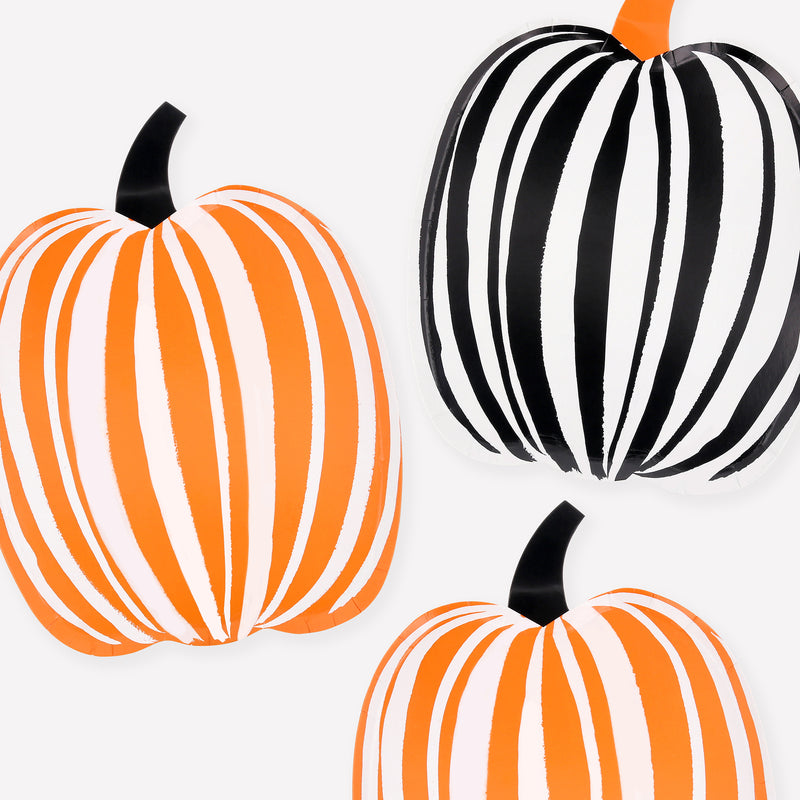 Stripe Pumpkin Plates, Pack of 8