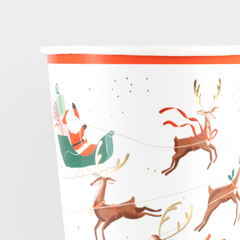 Santa, Sleigh & Reindeer Cups, Pack of 8
