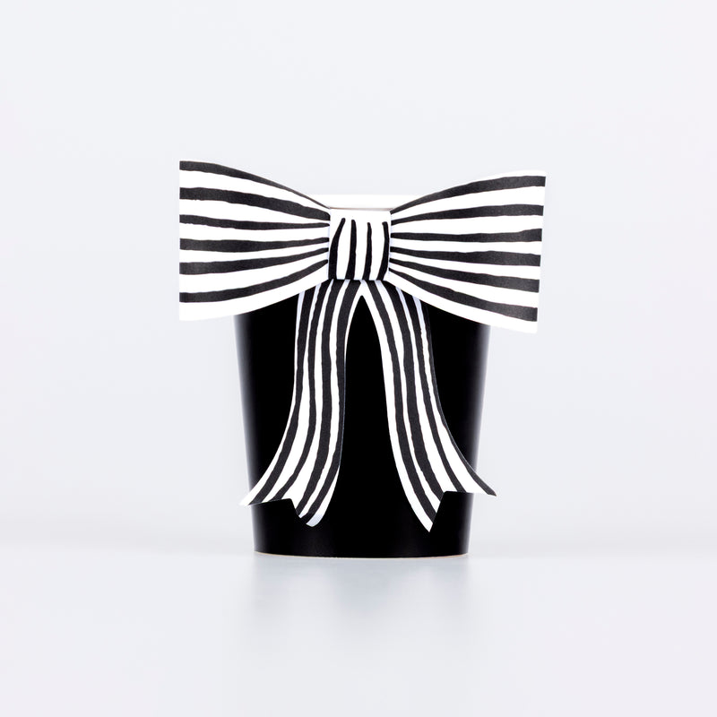 Black & White Stripy Bow Cups, Pack of 8