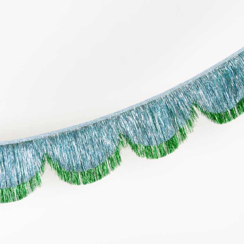Blue Tinsel Scallop Garland