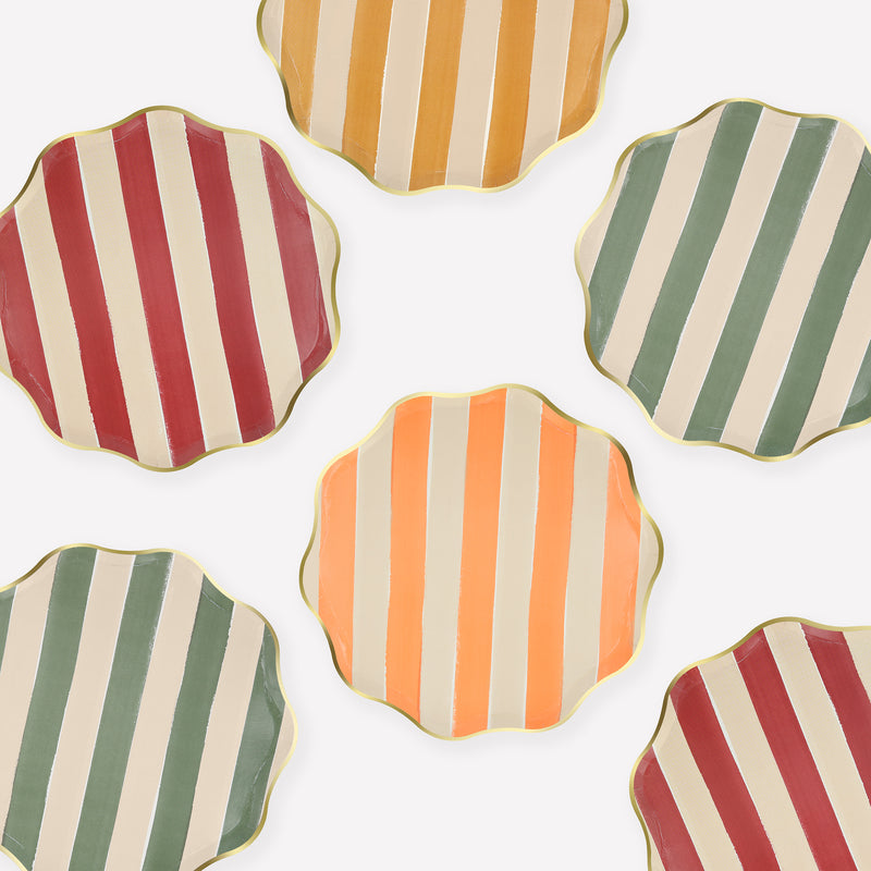 Fall Stripe Side Plates, Pack of 8