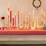 Red Stripy Bow Table Candles, Pack of 2
