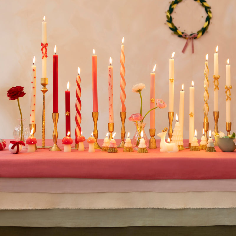 Red Stripy Bow Table Candles, Pack of 2