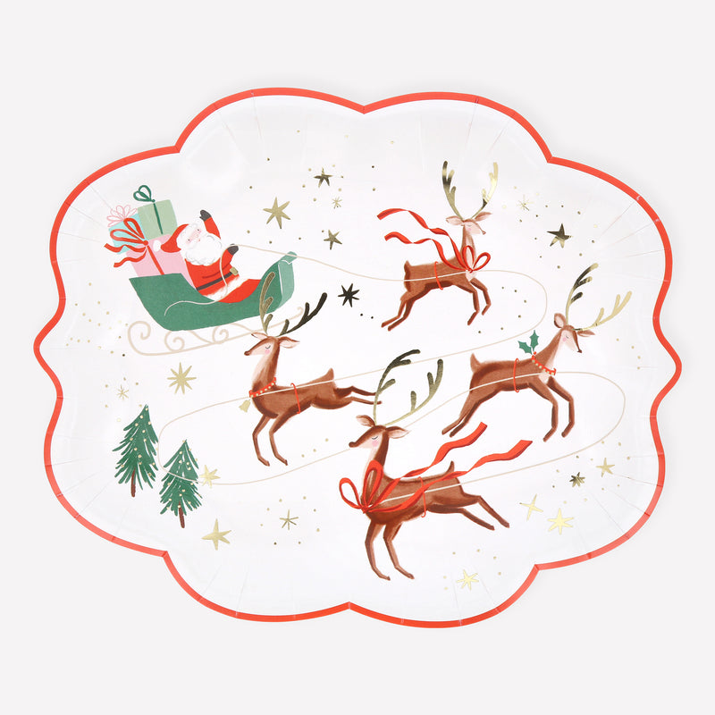 Santa, Sleigh & Reindeer Plates, Pack of 8