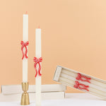 Red Stripy Bow Table Candles, Pack of 2
