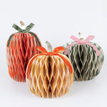 Fall Stripe Paper Honeycomb Pumpkins, Pack of 3