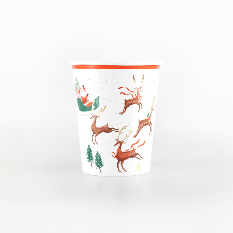 Santa, Sleigh & Reindeer Cups, Pack of 8