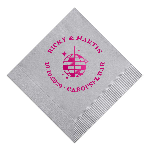 Retro Disco Ball Cocktail Napkin, Fuchsia Foil